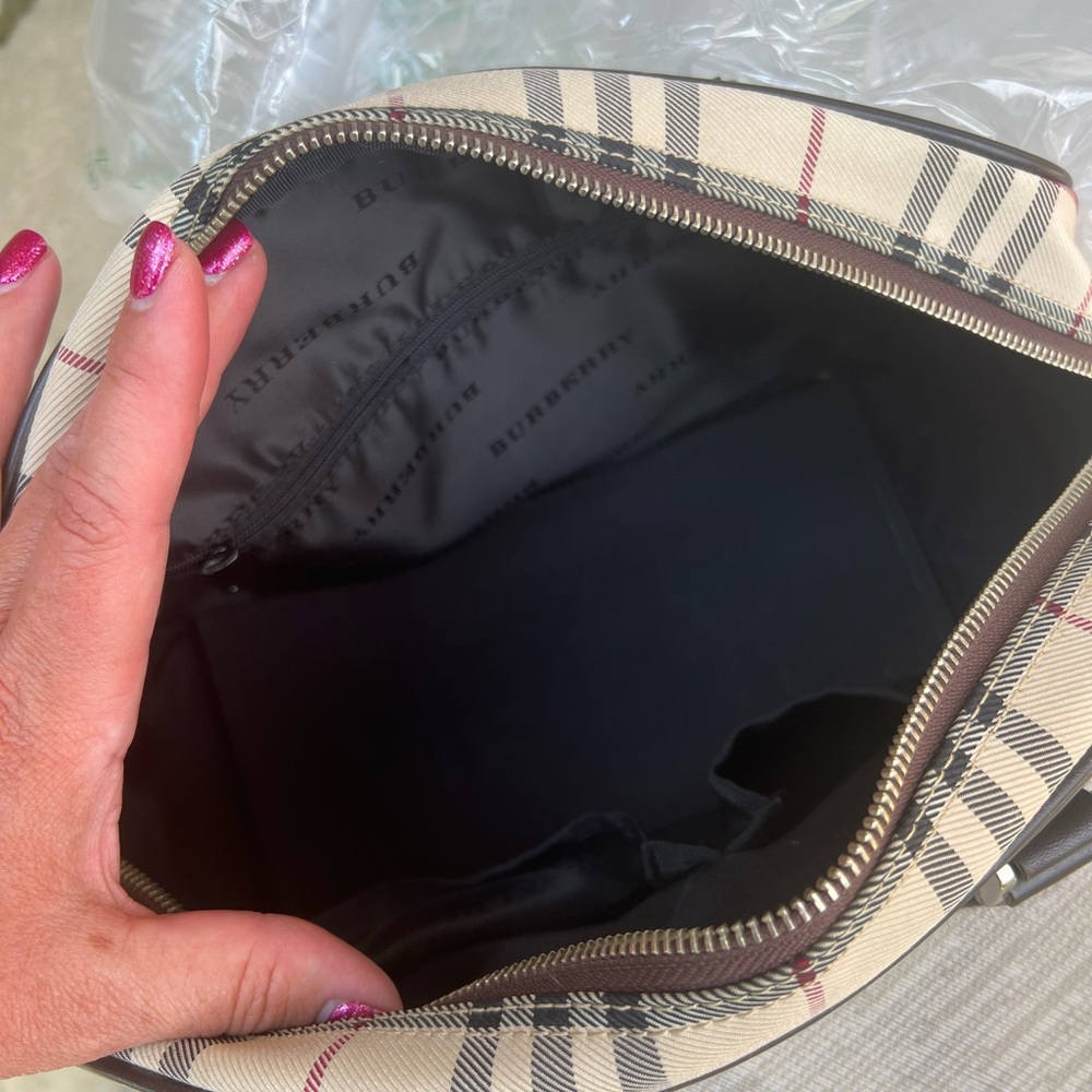 BEIGE NOVA CHECK NYLON BOWLER HANDBAG